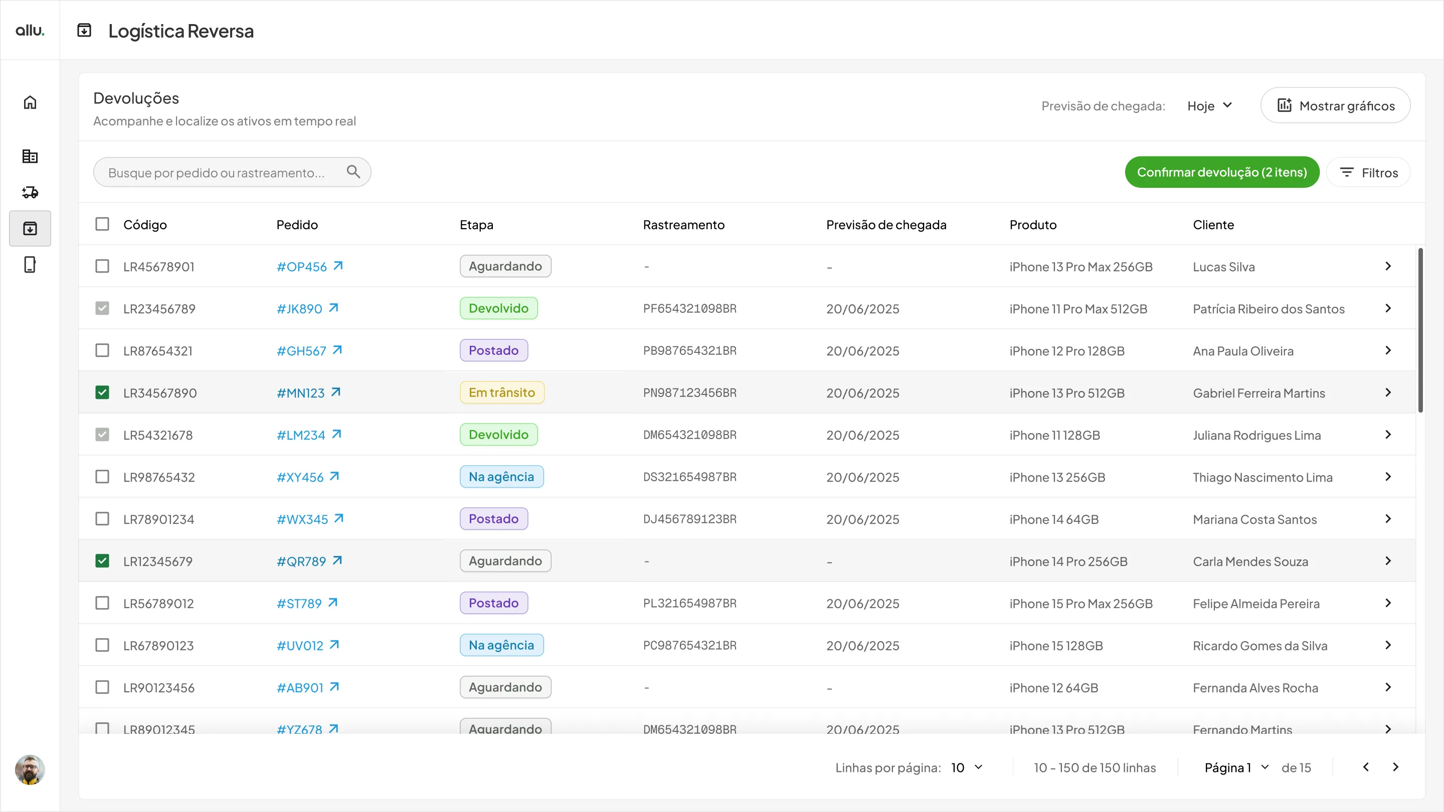 Reverse logistics: shipped interface