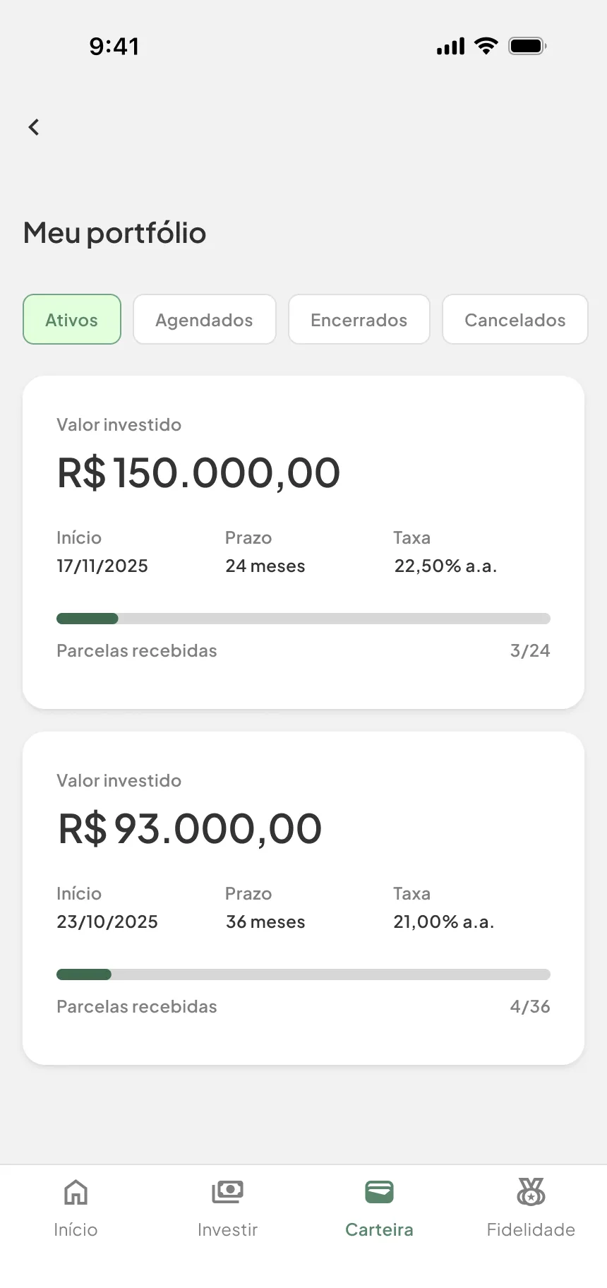 Investment app: shipped screen 3