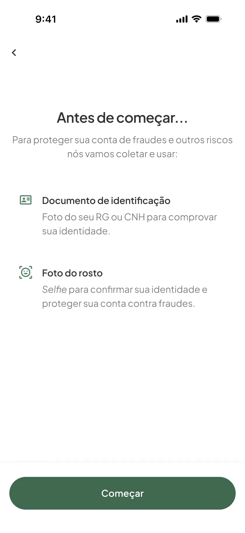 Investment app, registration, step 1: Before you start