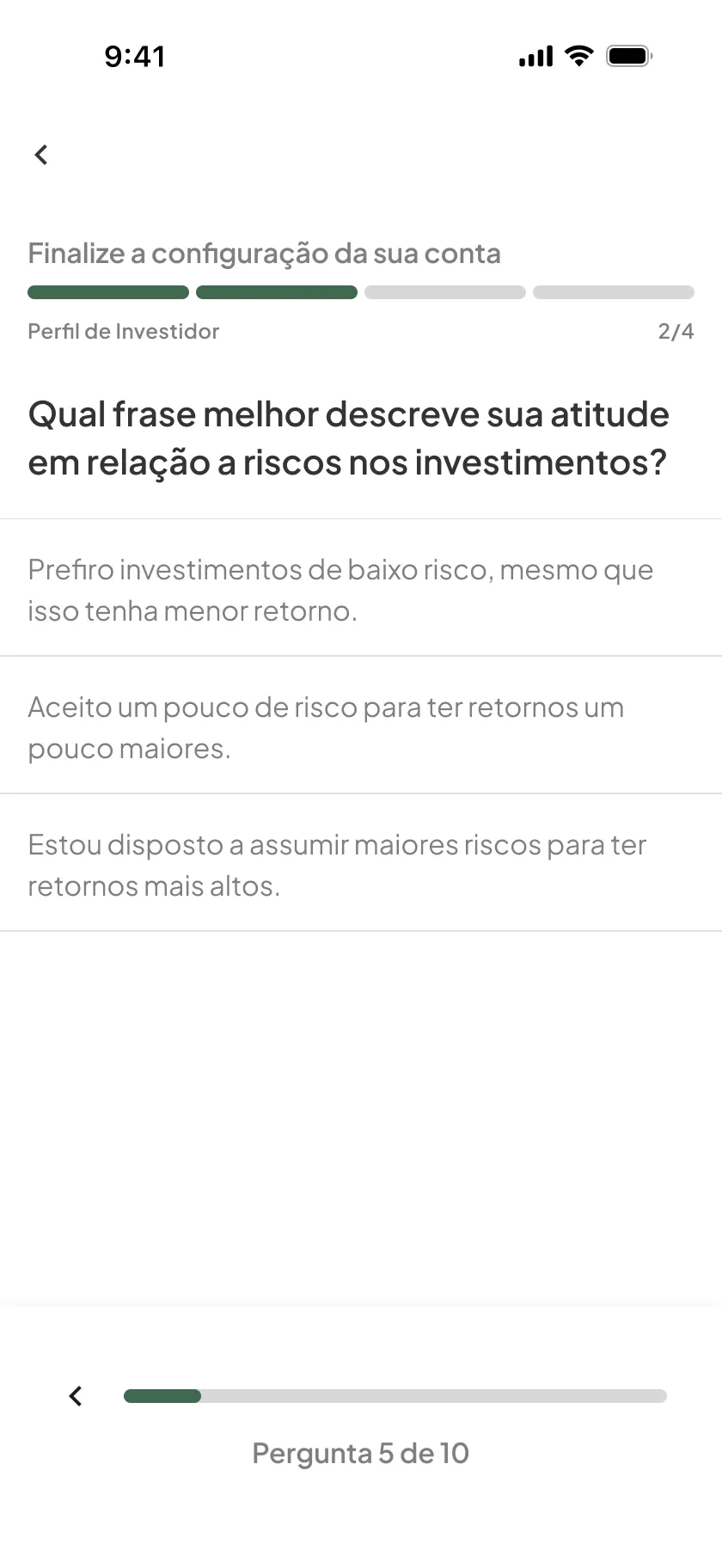 Investment app, registration, step 2: Investor profile