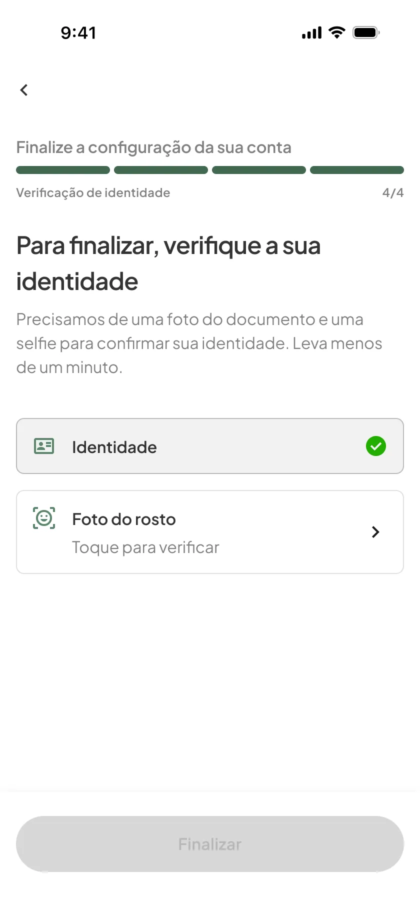 Investment app, registration, step 5: Identity check