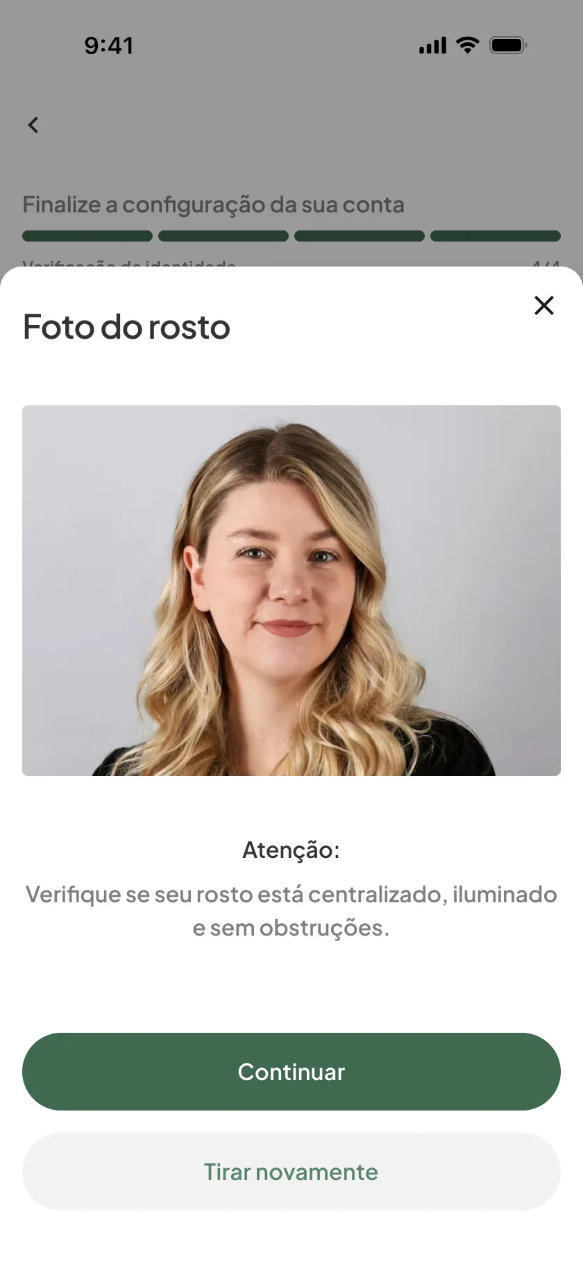 Investment app, registration, step 6: Face photo